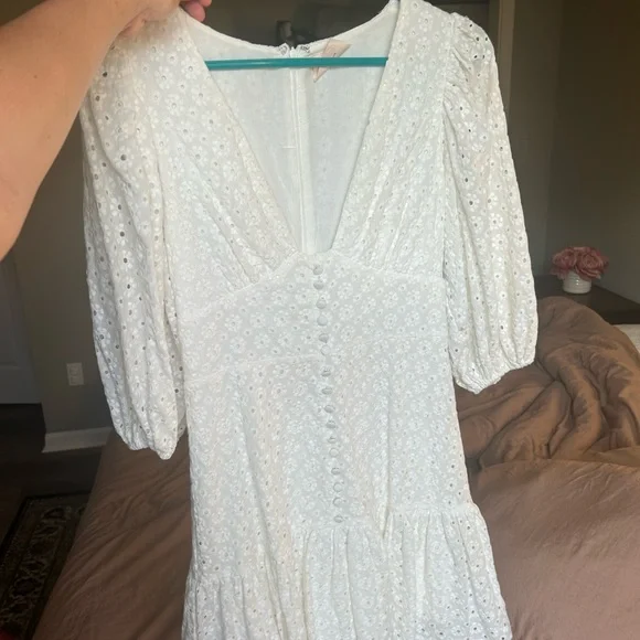 Showpo White Mini Eyelet Floral Dress - Picture 1 of 5